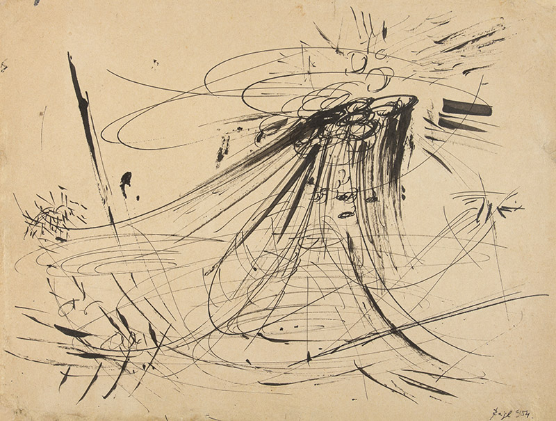 Judith Reigl - Première abstraction : Judit Reigl, Sans titre, 1954, Encre sur papier, 21 x 28 cm Courtesy of Janos Gat & Ubu Gallery